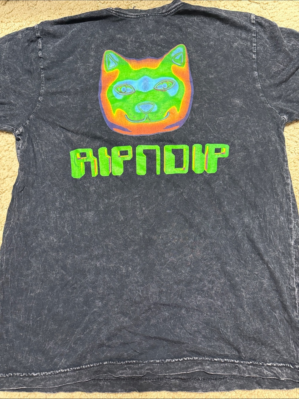 Ripndip Black Tee with Neon Green & Rainbow Cat Graphic